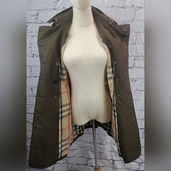 Burberry Queensborough Trench Coat Jacket Army Green Garbardine Mid-Length 4 US - Picture 10 of 16